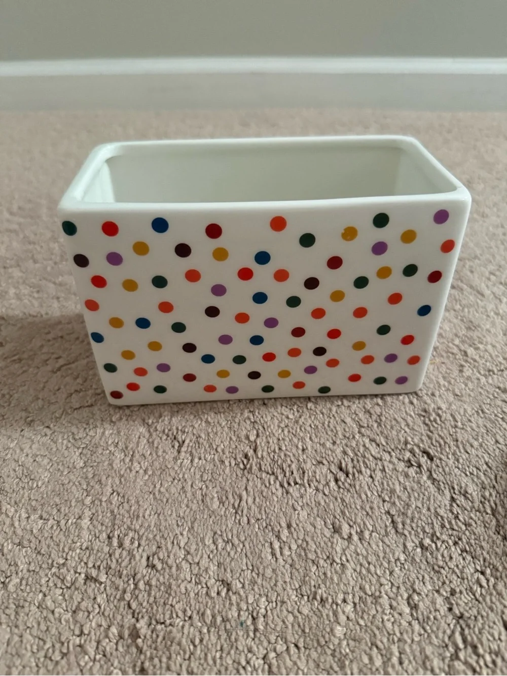 1800 Flowers | Celebrate Ceramic Polka Dot Planter - White with Multicolor Dots